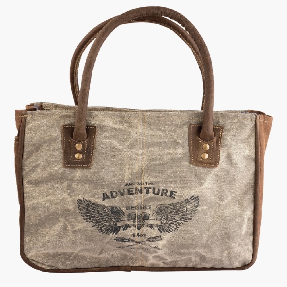 And So The Adventure Begins Upcycled canvas tote. BRAND NEW